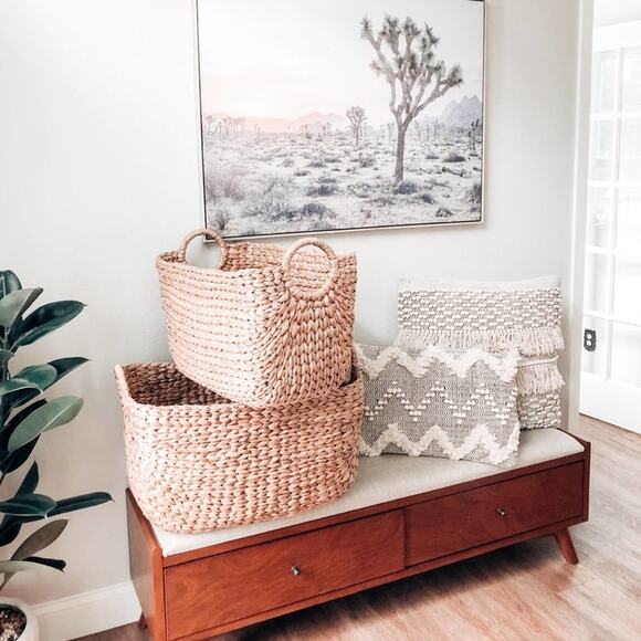 2 Magnolia Extra Large Rectangular Wicker Chunky Woven Baskets - Picture 2 of 3